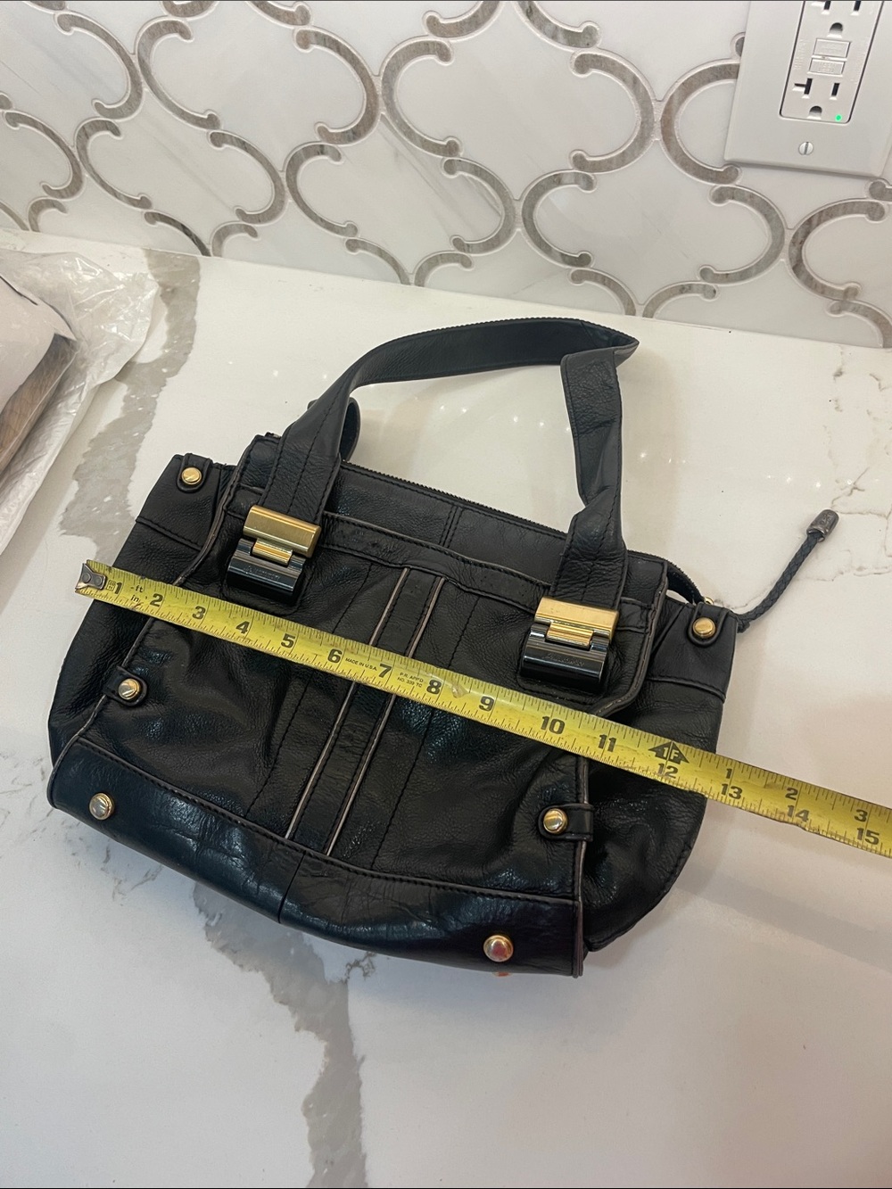 b. makowsky Black Leather Shoulder Bag with Gold Hardware - Picture 13 of 15